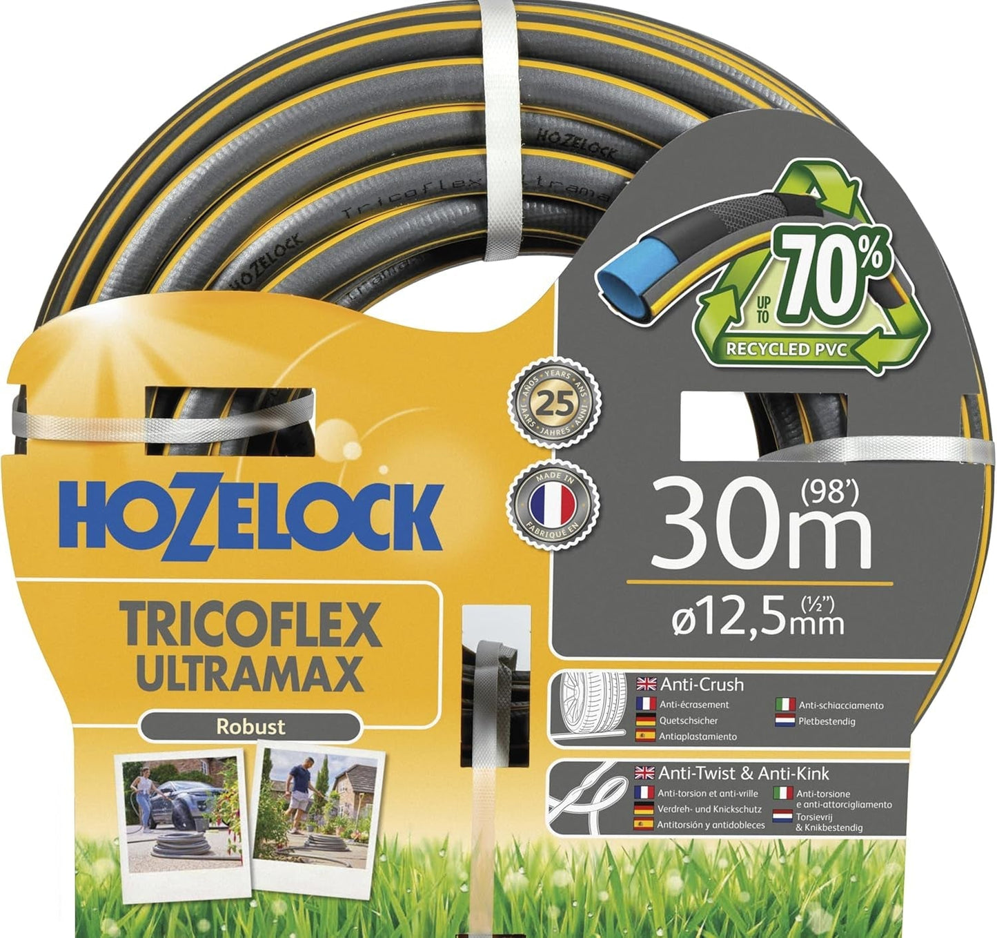 Tubo HOZELOCK - Ultramax 12,5 mm x 30 m, fino al 70% di PVC riciclato, robusto, resistente alle intemperie, antitorsione, resistente alla piegatura e allo schiacciamento, grigio
