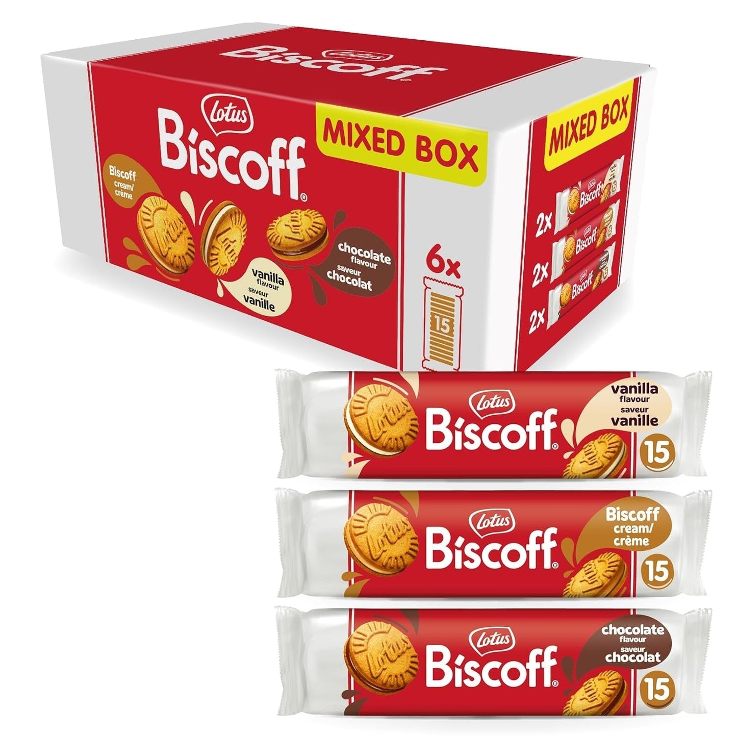 Loto Biscoff | Confezione varietà di biscotti doppi | 3 varietà | 2 pacchetti per varietà | 15 biscotti doppi per confezione | Ingredienti di origine naturale | Senza coloranti | 6 x 150 g | 900 g