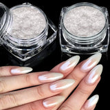 2 Schachteln Weiße Perle Chrom Nagelpuder - Trasparente Aurora Ice Shimmer Chrome Pigment Pulver Für Nägel, Glazed Donut Glitzerpuder Nails Spiegeleffekt-Glitter Nagelkunst-Pulver Für Diy-Salon