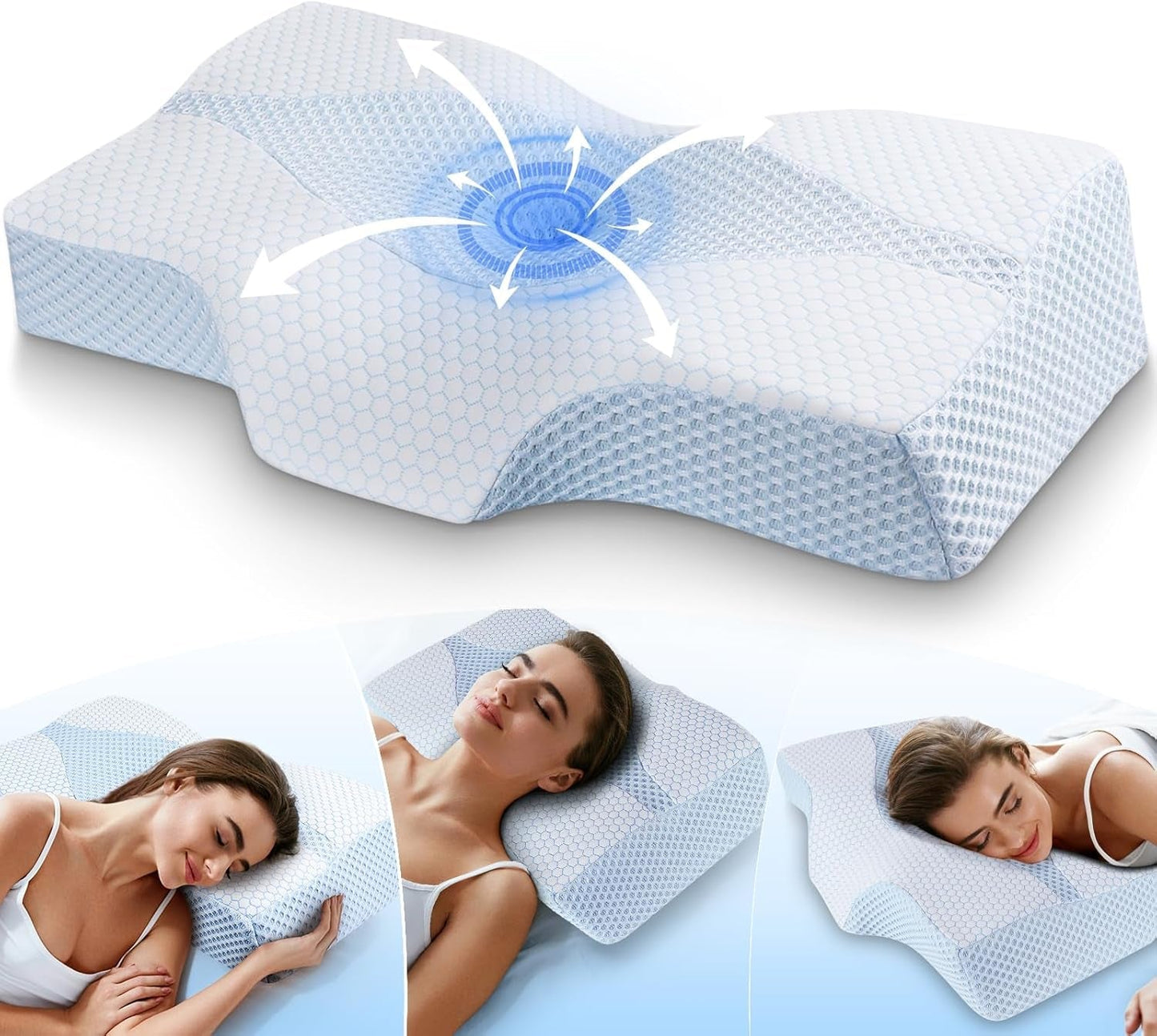 Cuscino per il collo in memory foam Cuscino ortopedico ergonomico per dolori al collo e alle spalle - Cuscino rinfrescante per chi dorme sul fianco, sulla schiena e sullo stomaco con supporto per il collo Cuscini ortopedici cervicali Naty Shop 01-Blu Dimensioni standard (25 * 16 * 4.2/5.3) 01-Blu Dimensioni standard (25"*16"*4.2"/5.3")