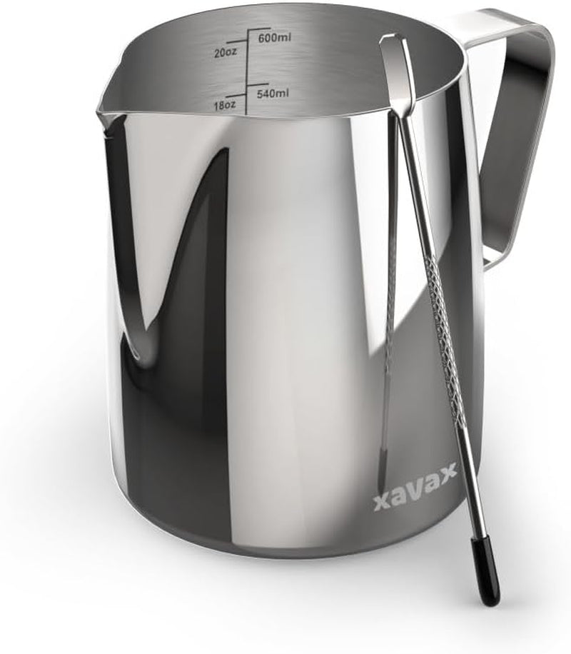 Tazza da latte Barista con penna per Latte Art, acciaio inossidabile, 600 ml, argento