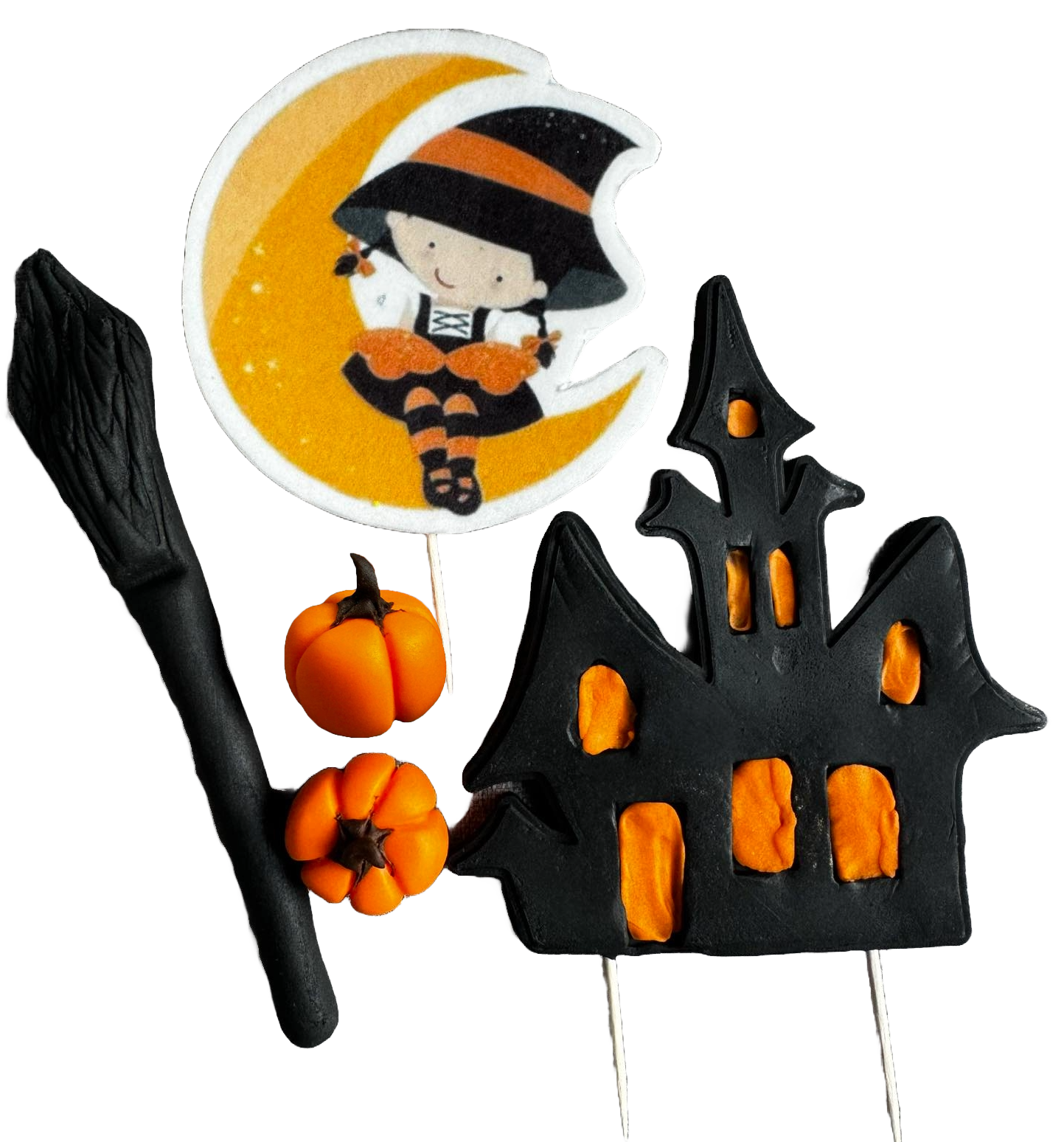 Set di 5 decorazioni commestibili in pasta di zucchero, Decorazioni Halloween Pasta di Zucchero Naty Shop