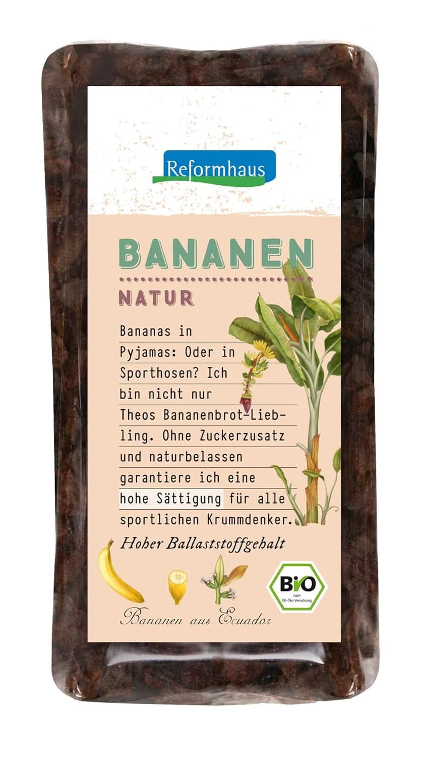 Banane in confezione biologica, prodotti disidratati Naty Shop da 250 grammi