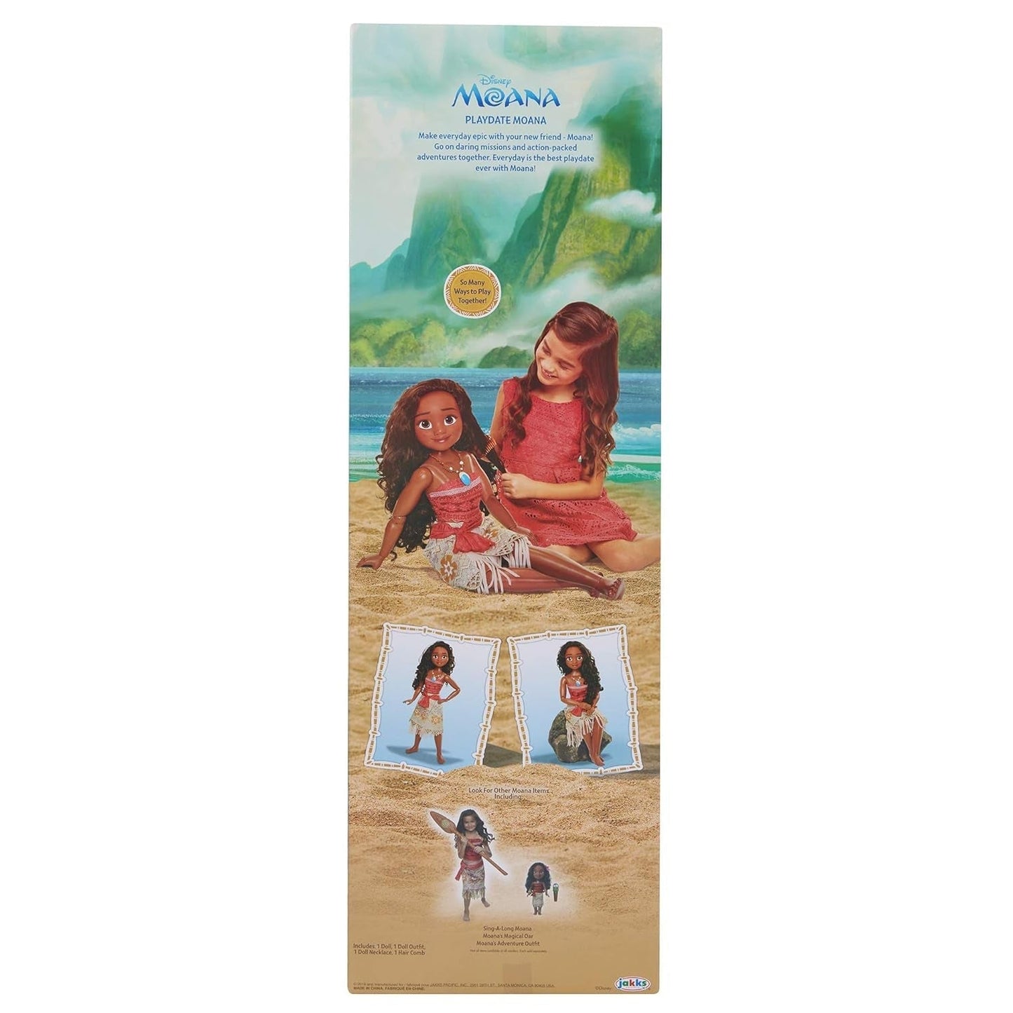 Disney Princess Vaiana, bambola da gioco da 80 cm, di Jakks Pacific, bambola mobile con spazzola per pettinare i riccioli ondulati, abito ispirato al film, collana con ciondolo staccabile Bambole Naty Shop