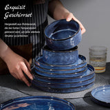 Homikit Servizio Piatti, Servizio Piatti 12 Pezzi per 4, Servizio Piatti Combo con Piatti, Piattini Dessert e Ciotole Cereali, Adatto al Microonde e alla Lavastoviglie, Elegante Blu