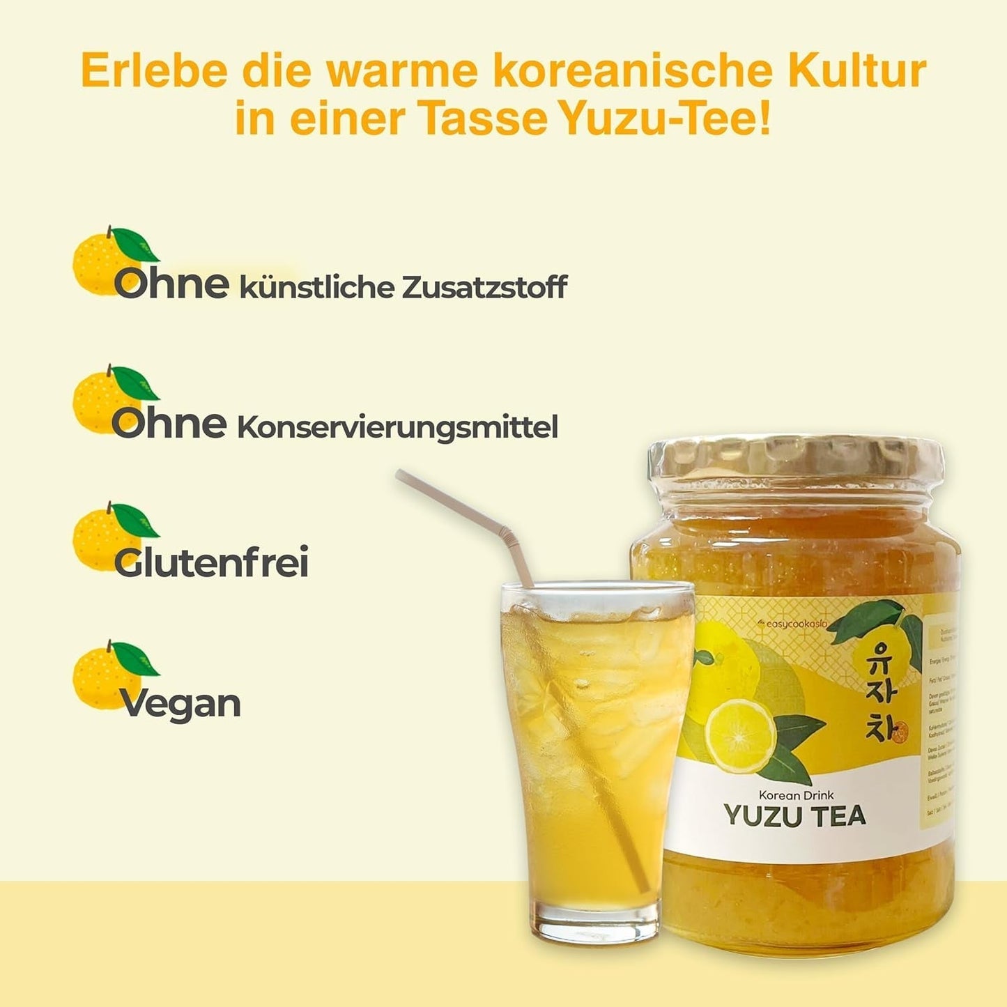 Bevanda coreana Easycookasia – Tè allo Yuzu | Fruttato, dolce e agrumato | Con vitamina C | Per tè, limonata, cocktail e dessert | Scopri la cultura asiatica del tè (500g)