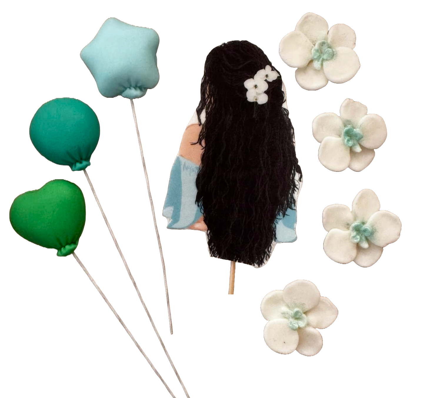 Set di 8 decorazioni commestibili in pasta di zucchero, Bella Signora, capelli neri Decorazioni in pasta di zucchero Naty Shop