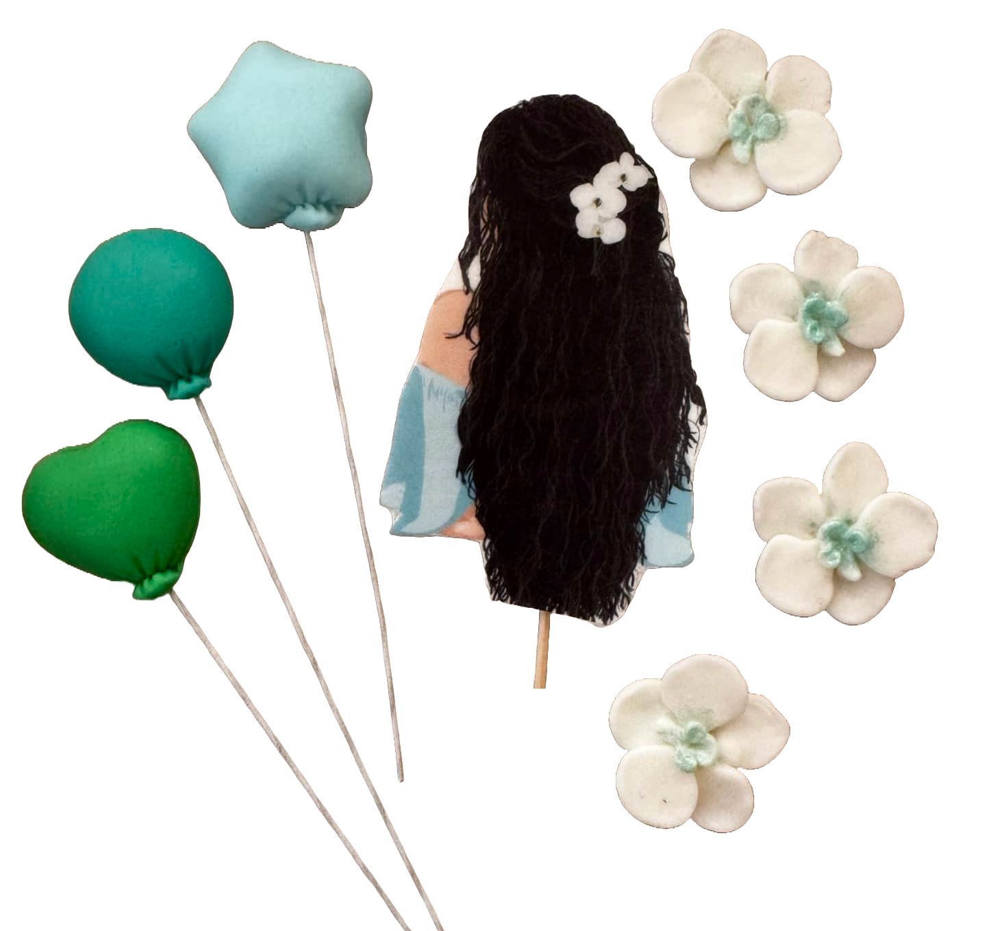 Set di 8 decorazioni commestibili in pasta di zucchero, Bella Signora, capelli neri Decorazioni in pasta di zucchero Naty Shop