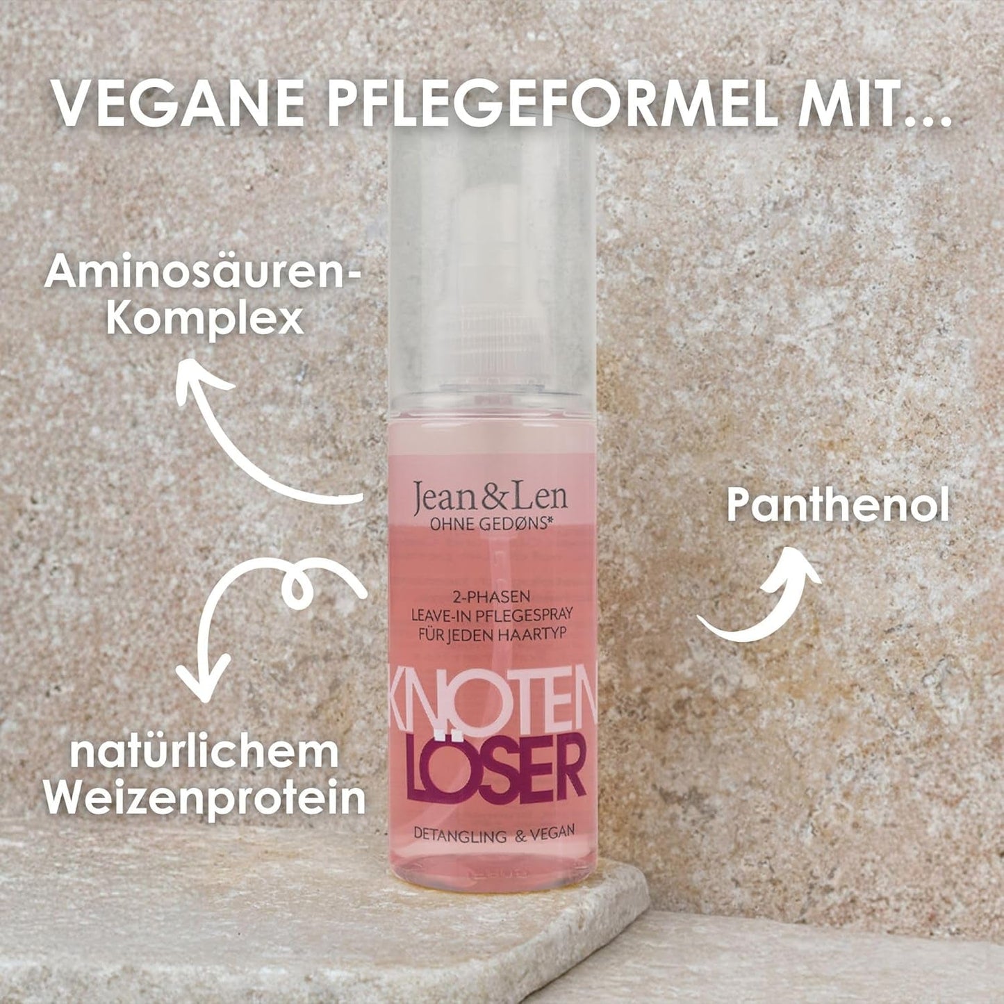 Jean & Len Knot Remover 2-Phase Leave-In Conditioning Spray, adatto a tutti i tipi di capelli, districa i capelli e migliora la pettinabilità, profumo fresco, districante, senza siliconi e parabeni, vegan, 100ml Prodotti districanti Naty Shop