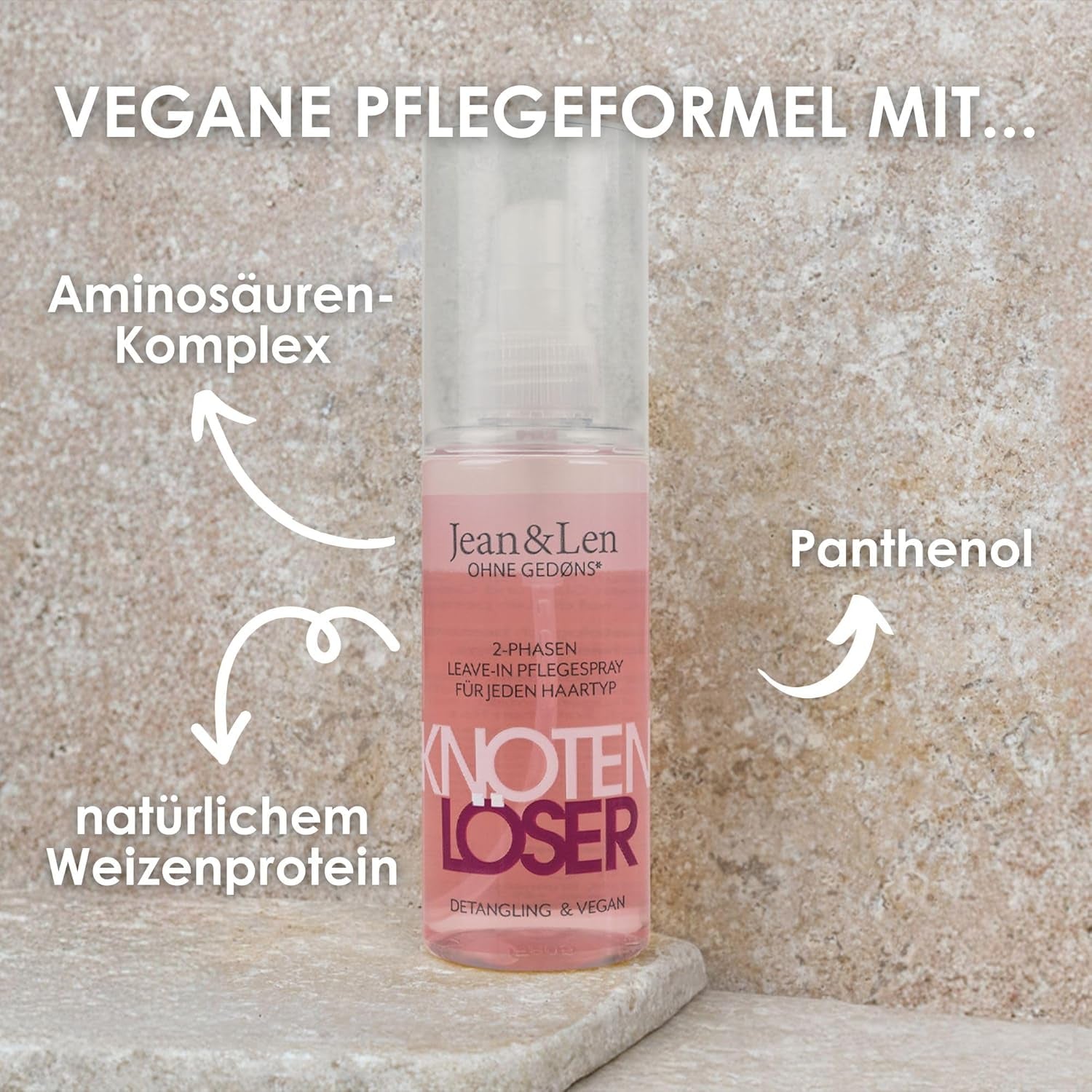Jean & Len Knot Remover 2-Phase Leave-In Conditioning Spray, adatto a tutti i tipi di capelli, districa i capelli e migliora la pettinabilità, profumo fresco, districante, senza siliconi e parabeni, vegan, 100ml Prodotti districanti Naty Shop