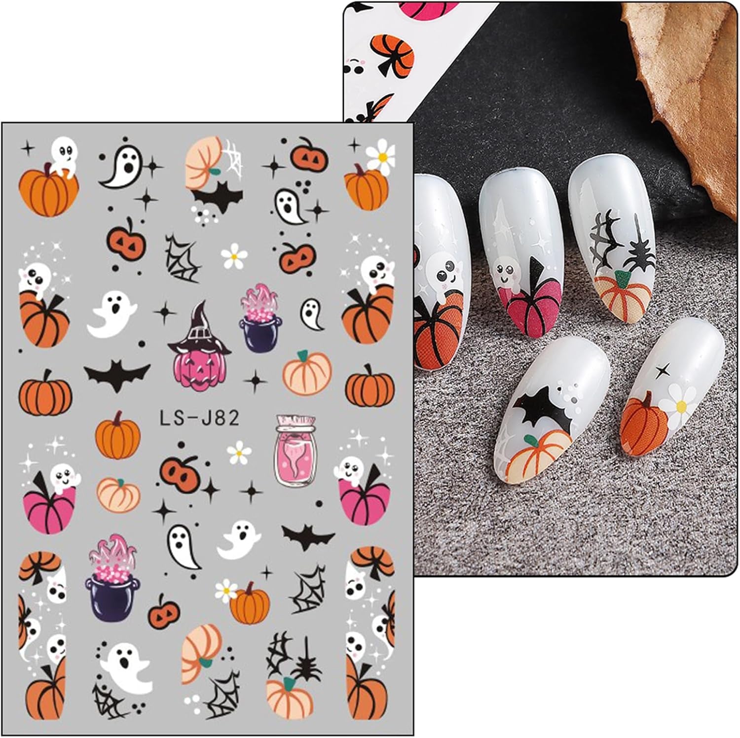 JMEOWIO Adesivo per unghie Halloween Süßer Geist 9 Blatt Nail Art Sticker Selbstklebend Nagelaufkleber Dekoration Nageldesign Zubehör
