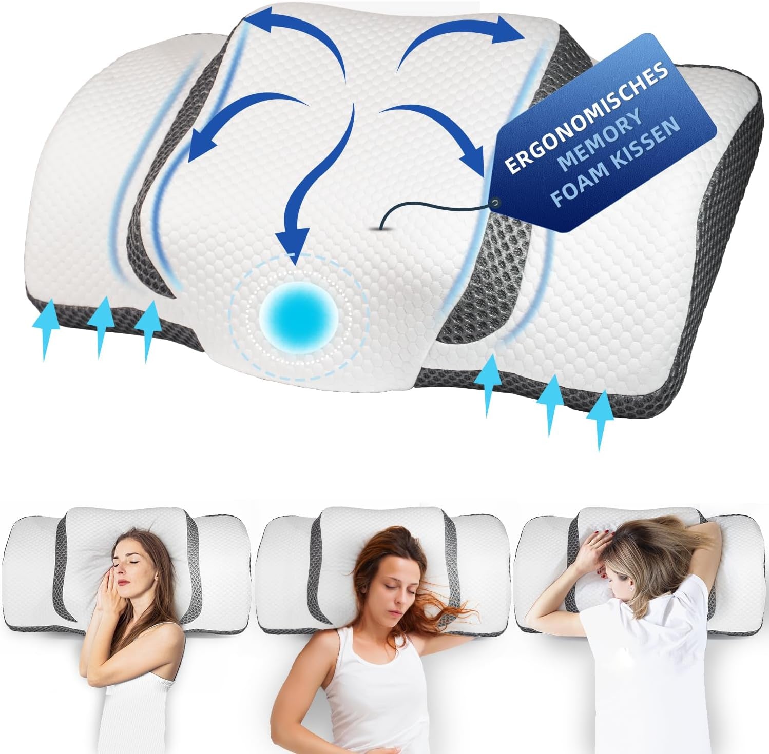 Cuscino Ortopedico, Cuscino Collo ergonomico, Cuscino Testa, Cuscino Memory Foam Originale per Fianchi, Supporto Schiena e Stomaco, Cuscino Supporto Collo per Uomo, Donna (67,3 X 38,2 X 13,8/3 Cm) Cuscini Ortopedici Cervicali Naty Shop Grigio Scuro - Nuovo