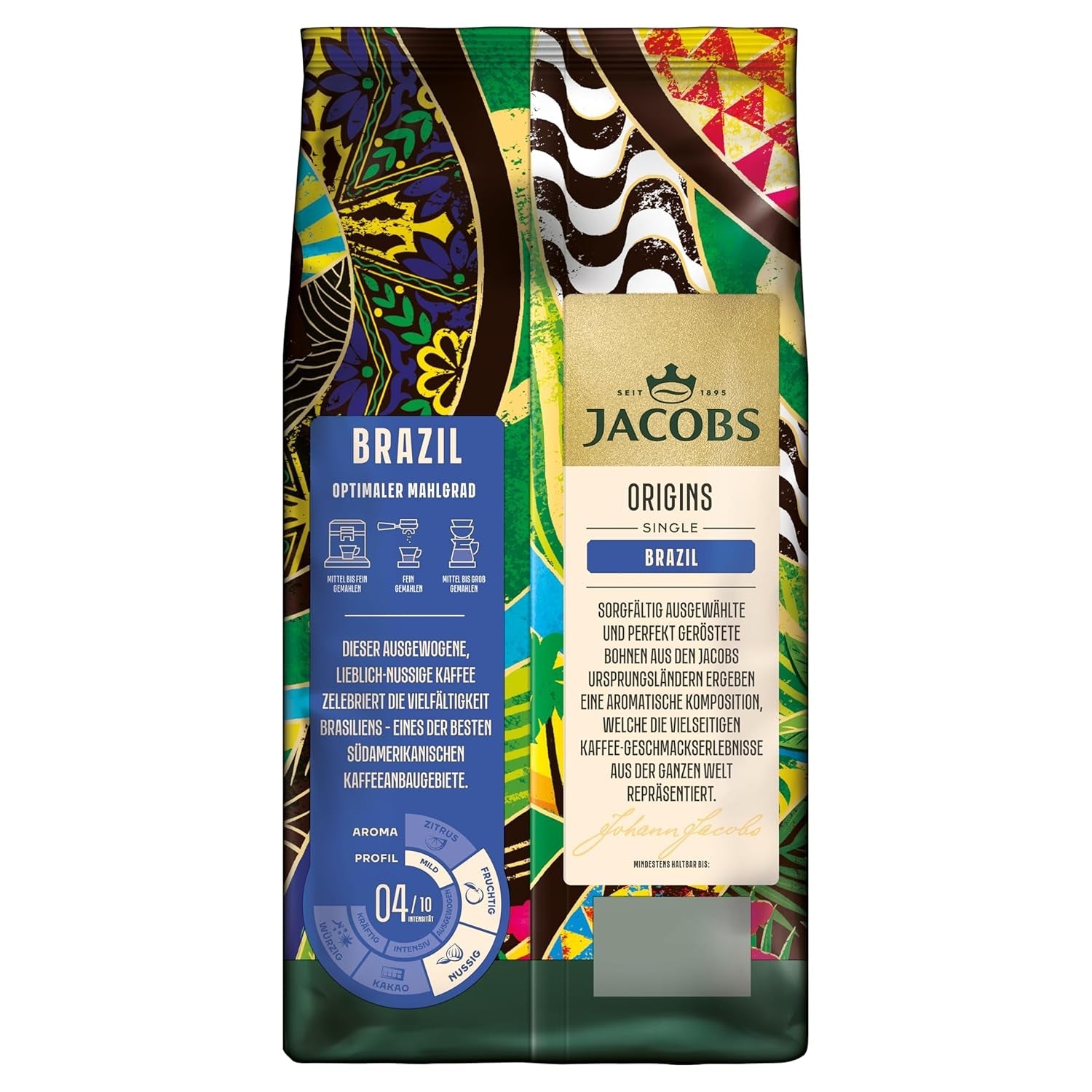 Jacobs Kaffeebohnen Origins Brazil, delicate-nutsiger Geschmack aus Brasilien, geröstet in Bremen, Intensität 4/10, Kaffee ganze Bohnen, 1 kg