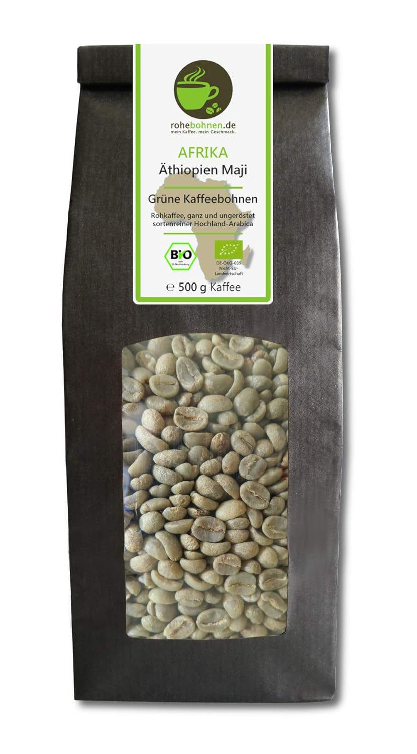 Maji Caffè Arabica Crudo Biologico Etiope 500g (Chicchi di Caffè Verde 500g) - Certificato GMP