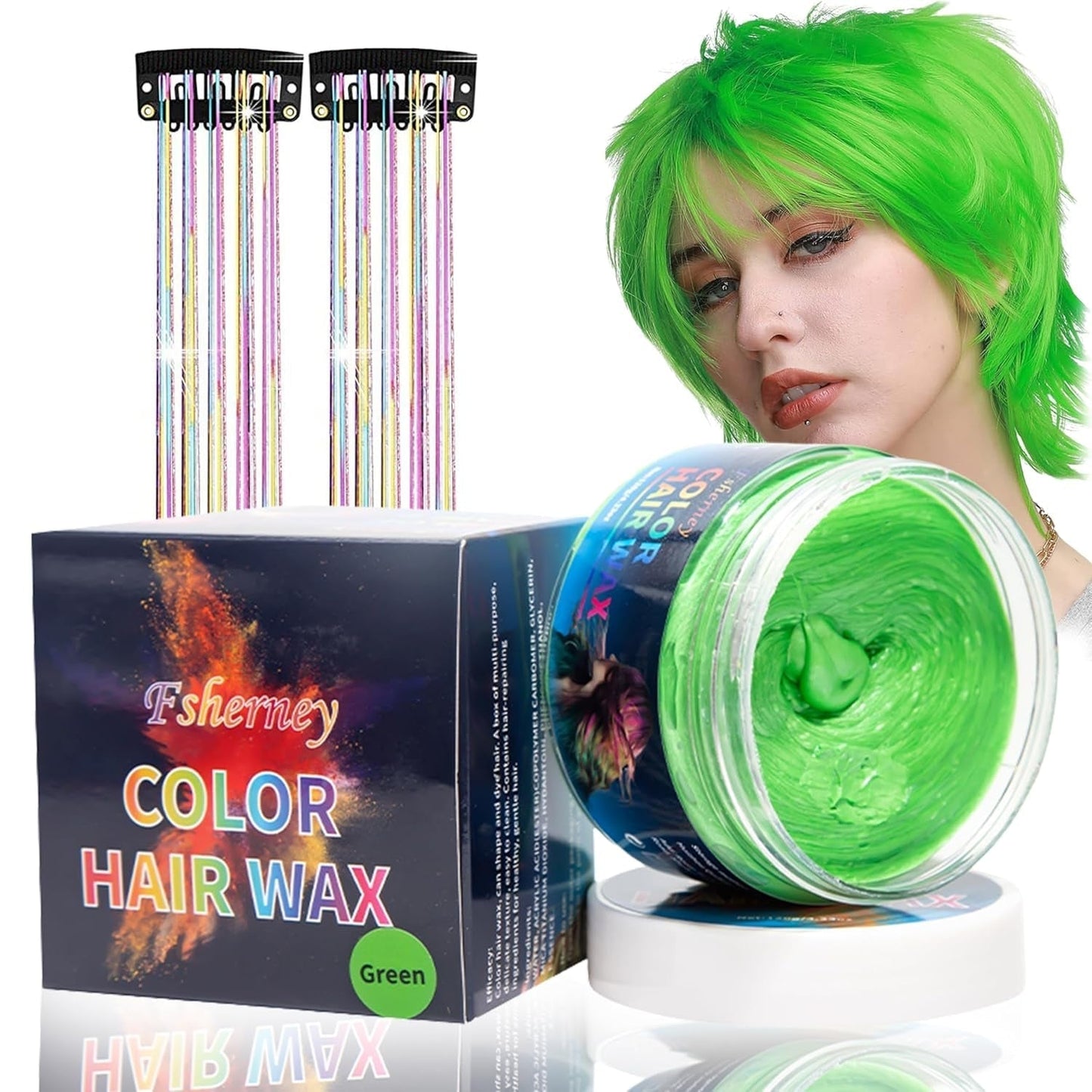 Tintura Per Capelli Verde Temporanea - Cera Colorante Per Capelli, Tonalità Per Capelli Per Uomo Donna, Pomata Per Capelli Naturale, Cera Colorante Per Capelli Con Clip Colorate Per Tinture Per Capelli Pazzesche Per Feste (4,23 Once, Verde) Naty Shop Tintura Per Capelli Verde 1G (1 Confezione)