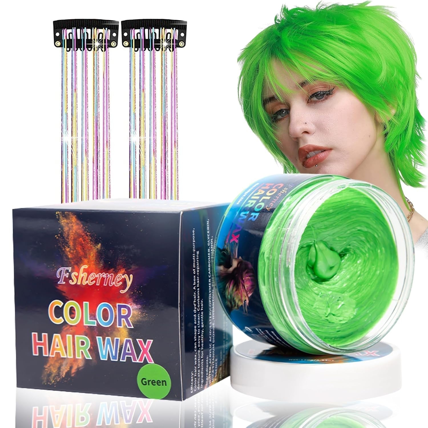 Tintura Per Capelli Verde Temporanea - Cera Colorante Per Capelli, Tonalità Per Capelli Per Uomo Donna, Pomata Per Capelli Naturale, Cera Colorante Per Capelli Con Clip Colorate Per Tinture Per Capelli Pazzesche Per Feste (4,23 Once, Verde) Naty Shop Tintura Per Capelli Verde 1G (1 Confezione)