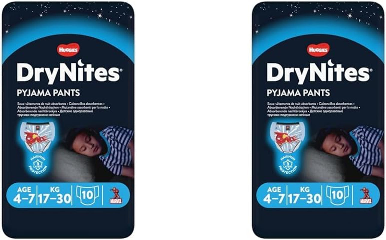 DryNites Pannolini assorbenti per l'enuresi notturna per ragazzi da 4 a 7 anni (17-30 kg), confezione mensile Jumbo, 64 pezzi