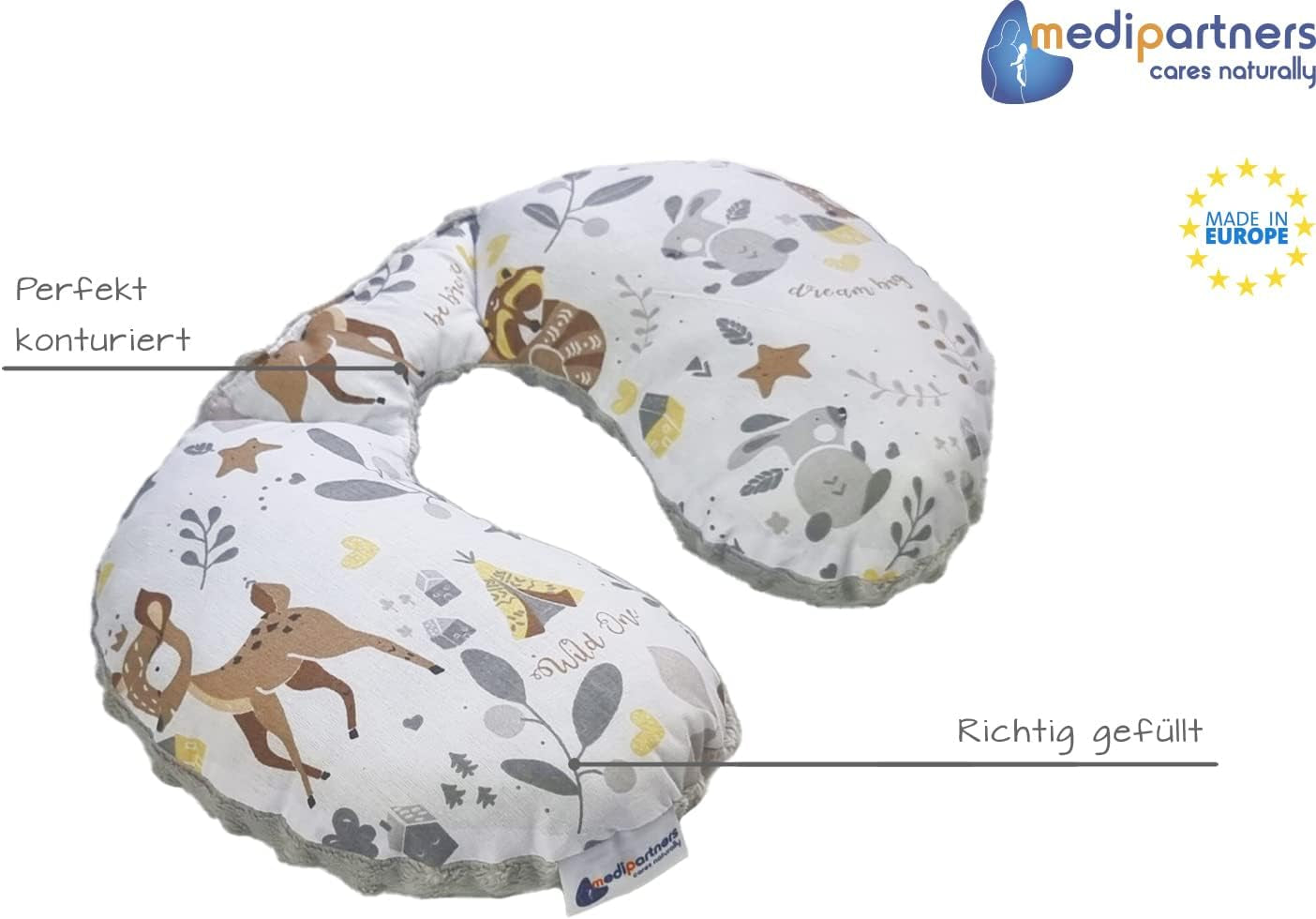 Medi Partners Cuscino per il collo del bambino Supporto per il collo 100% cotone / Minky Cuscino per il collo del bambino per auto Passeggino Viaggi Viaggio Sonno Cuscino per il collo Snooze Roll (REH con Minky grigio) Cuscini ortopedici cervicali Naty Shop