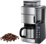 Caffettiera Russell Hobbs con macinacaffè e caraffa termica [Timer digitale, soffione doccia per estrazione e aroma ottimali] Grind&Brew (1-10 tazze, 3 impostazioni di macinatura) Caffettiera con filtro 25620-56