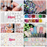 Set di spilli e decorazioni per nail art, Set di accessori per decorazione nail art, 15 pezzi di pinsel, 5 adesivi in ​​rilievo, 5 penne a punti, strasssteine ​​​​Nägel, ultra-colori paillette di gel per unghie artistiche