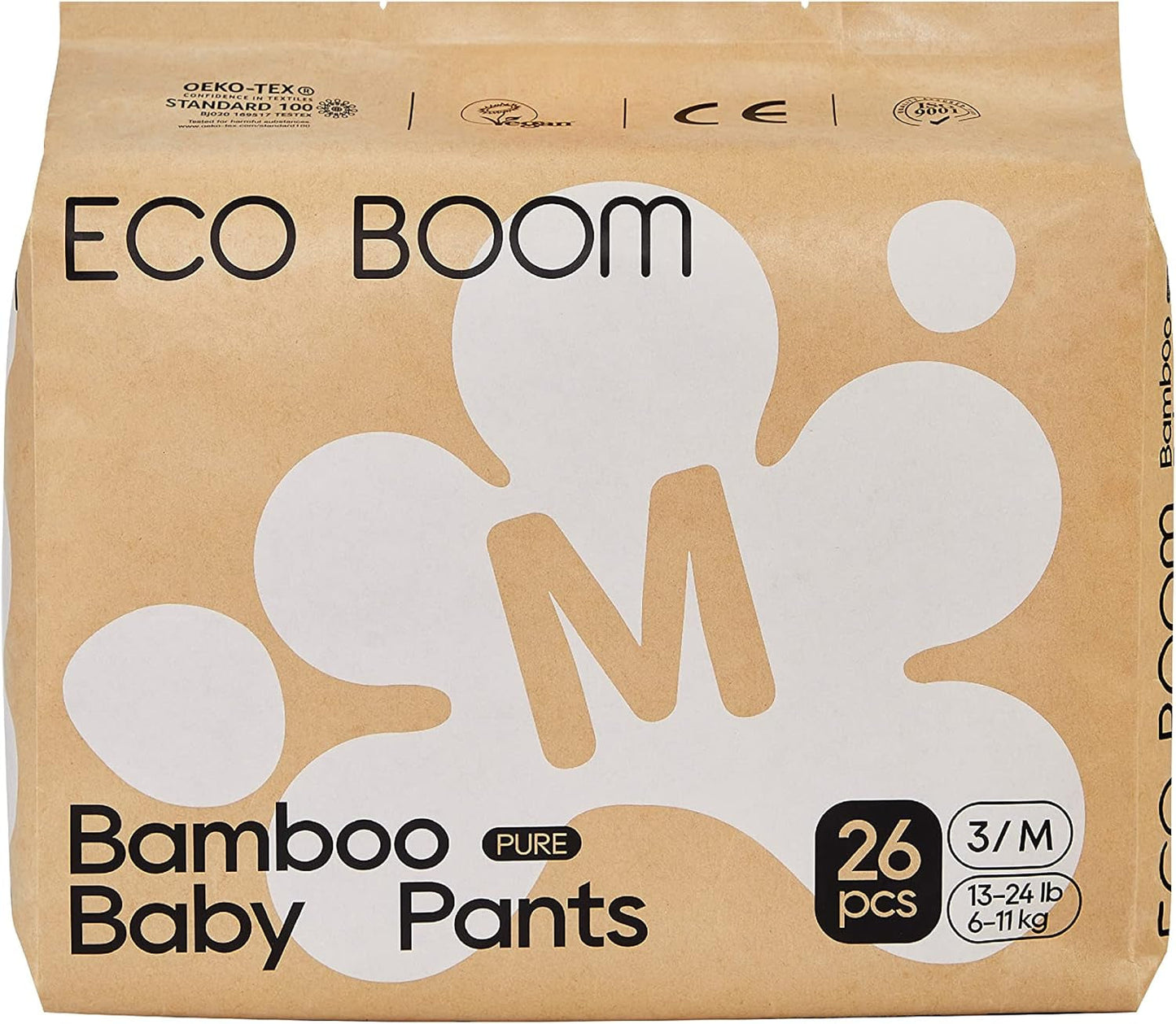 Pannolini per neonati in bambù ECO BOOM - Taglia 6 (20 kg), Pannolini pull-up a base vegetale (17 pezzi) - Organici di alta qualità, senza profumo, delicati sulla pelle, super assorbenti