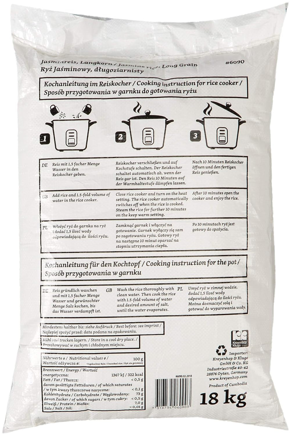 RICEFIELD riso profumato, chicco lungo, 1 confezione (1 x 18 kg)