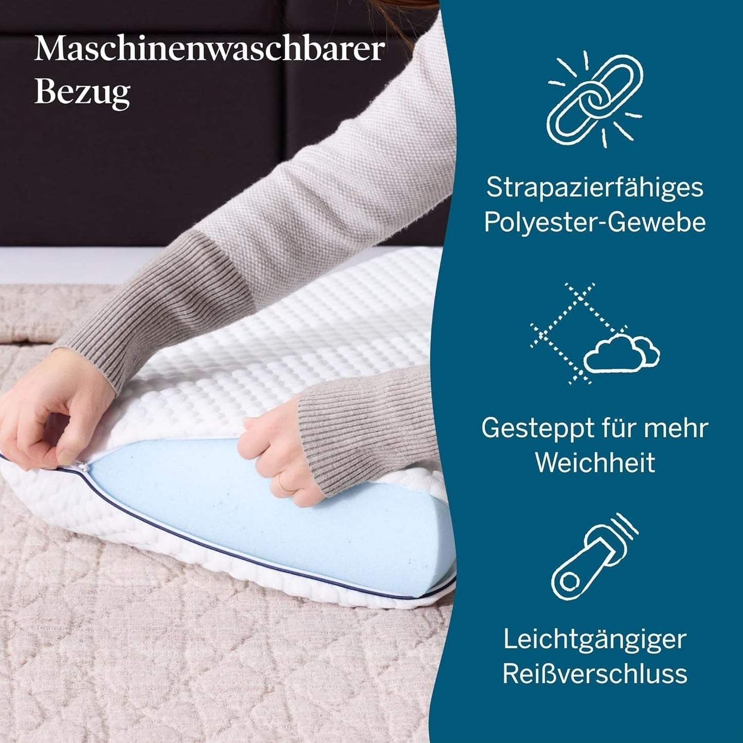 Cuscino LUCID memory foam con gel 40x60 cm - traspirante - effetto rinfrescante - fodera lavabile - cuscino certificato Oeko-Tex, bianco