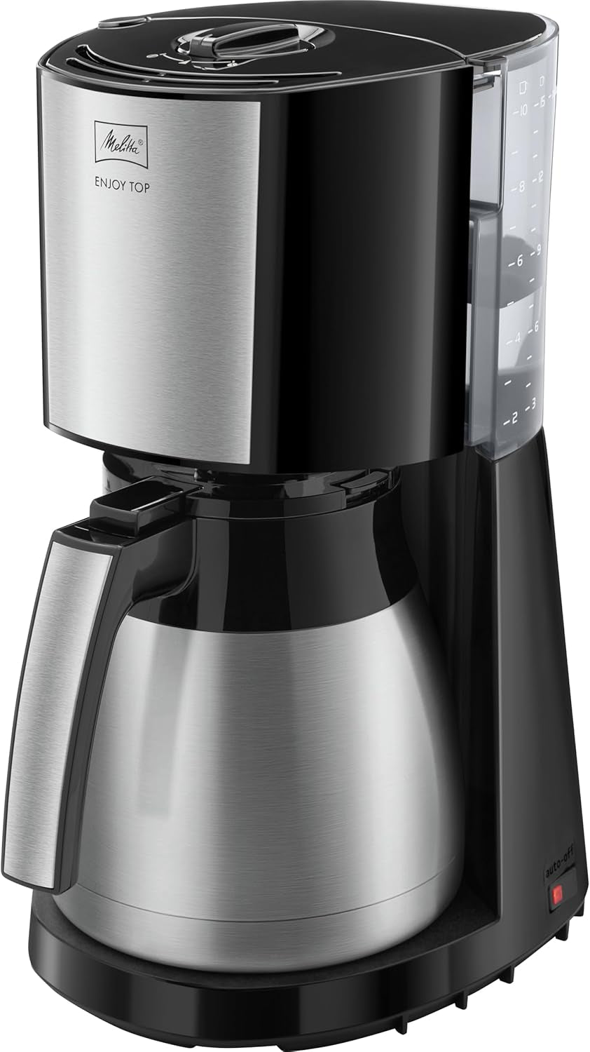 Melitta Enjoy Top Therm - Macchina per caffè espresso con filtro e caraffa termica in acciaio inossidabile, fino a 10 tazze di caffè, nero/acciaio inossidabile