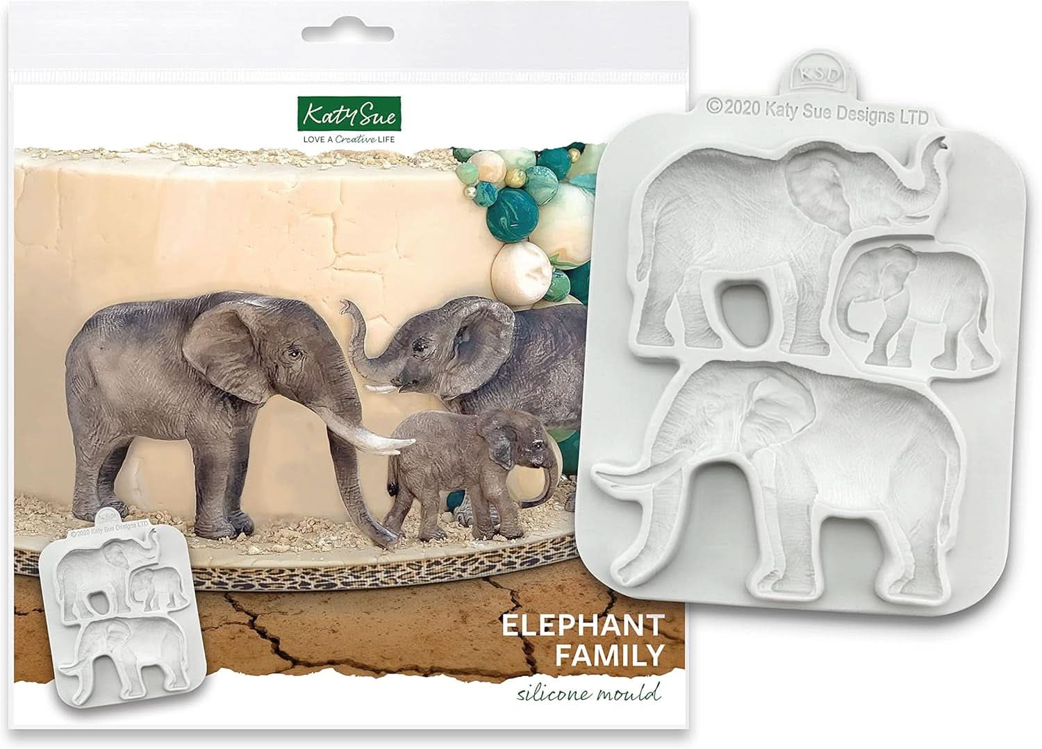 Katy Sue, Stampo in silicone Famiglia di Elefanti Cucina Naty Shop