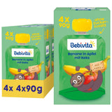 Banana in mela con involucro di biscotti - 16 pezzi (4 confezioni, 4 x 90 g ciascuna), senza zuccheri aggiunti, a base di frutta delicata e cereali integrali, ideali per snack da asporto e da viaggio