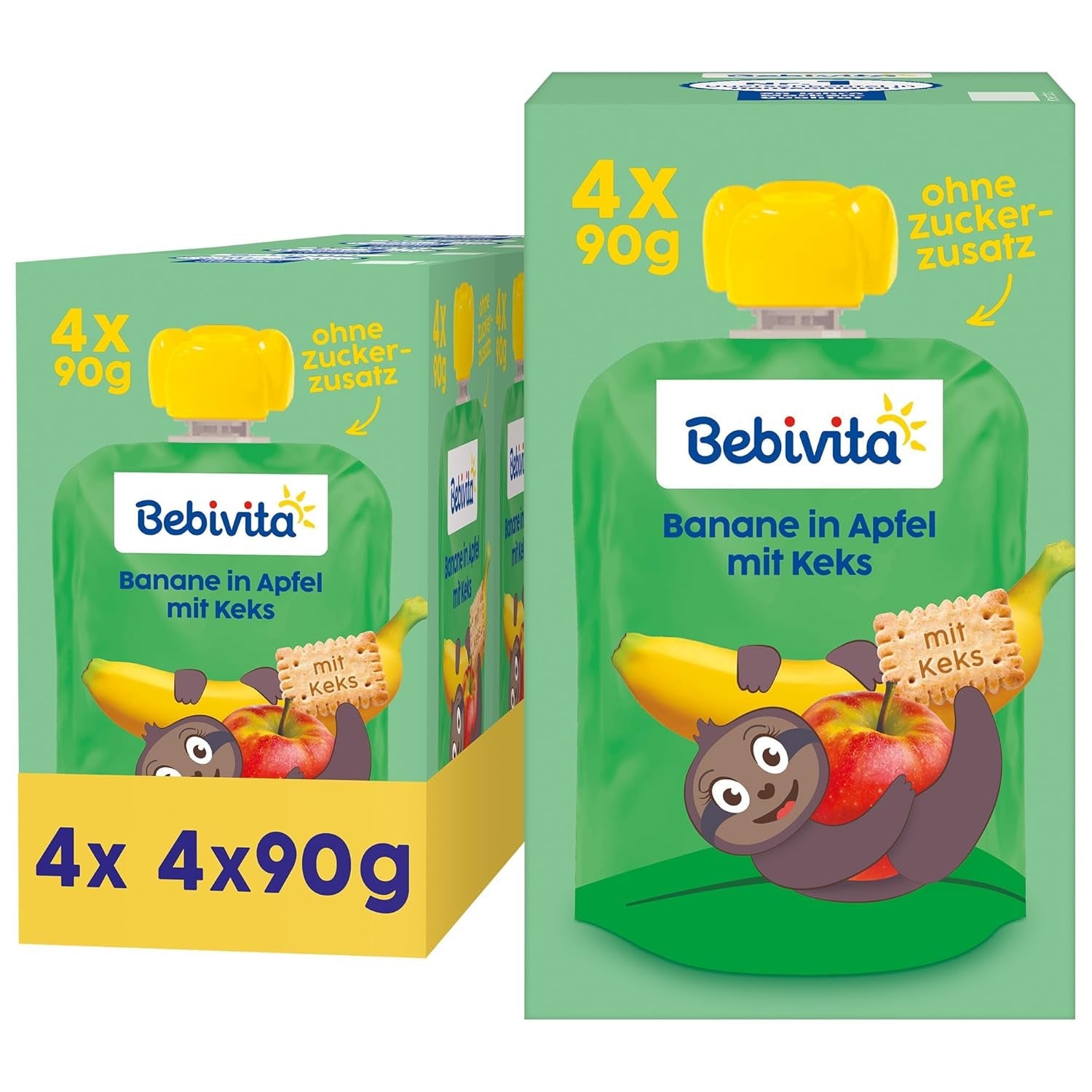 Banana in mela con involucro di biscotti - 16 pezzi (4 confezioni, 4 x 90 g ciascuna), senza zuccheri aggiunti, a base di frutta delicata e cereali integrali, ideali per snack da asporto e da viaggio