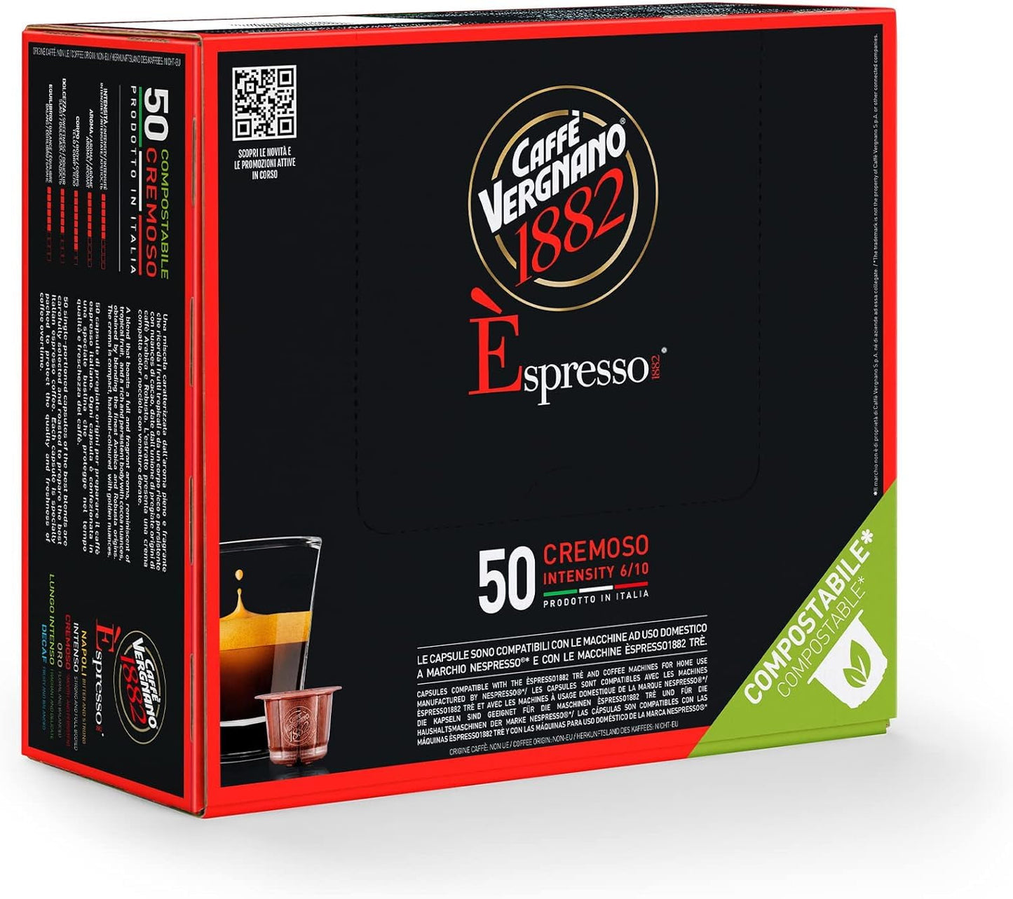 Caffè Vergnano 1882 - Èspresso Kompostierbare Kaffeekapseln, compatibile con Nespresso, Cremoso (Creamy) - Packung Enthält 50 Kapseln