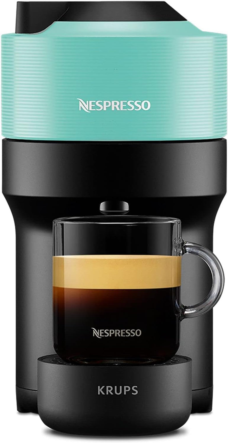Macchina per caffè espresso con capsule Nespresso Krups Vertuo Pop, capacità: 560 ml, riconoscimento automatico delle capsule, sistema one-touch, 4 dimensioni di tazza, tempo di riscaldamento ridotto, sostenibile, Aqua Mint, XN9204