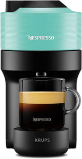 Macchina per caffè espresso con capsule Nespresso Krups Vertuo Pop, capacità: 560 ml, riconoscimento automatico delle capsule, sistema one-touch, 4 dimensioni di tazza, tempo di riscaldamento ridotto, sostenibile, Aqua Mint, XN9204