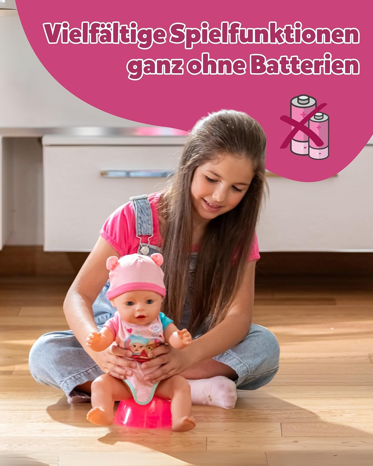 BABY Born Emma - bambola baby 43 cm - 10 funzioni inclusi accessori e materasso - Funziona completamente senza batterie - Adatto a bambini dai 3 anni in su