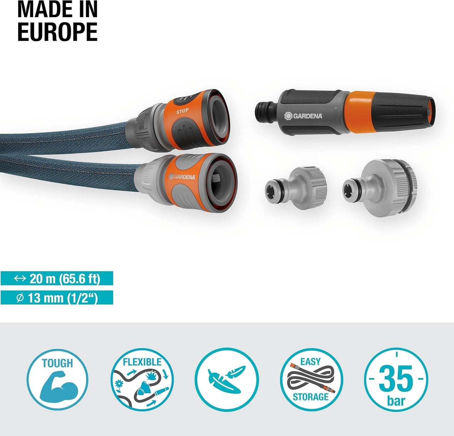 Set Gardena Liano Xtreme 1/2 pollice 20 m: tubo da giardino in tessuto estremamente robusto con tubo interno in PVC leggero e resistente alle intemperie (18470-20)