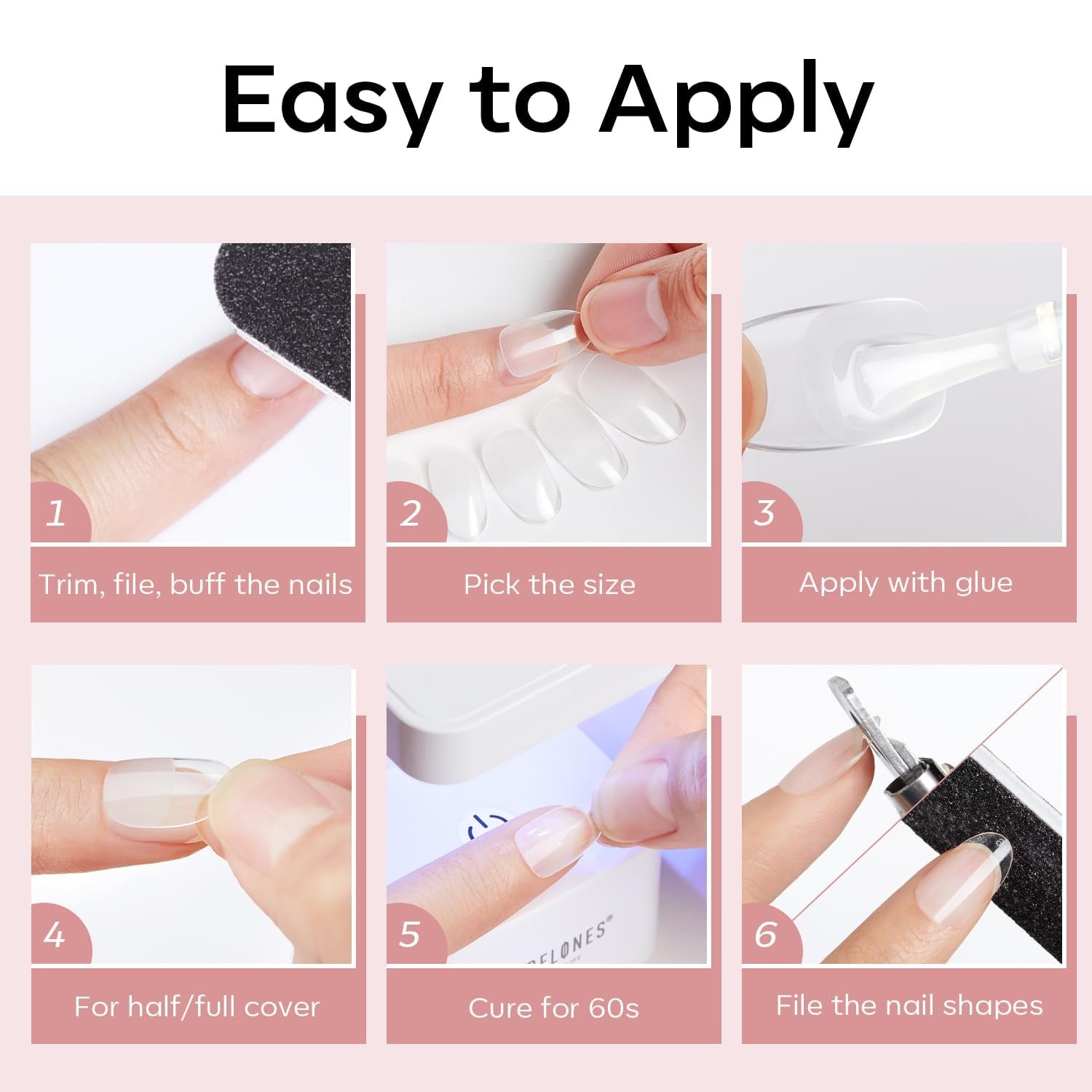 Modelones Nail Tips 510 pezzi - Set di punte per unghie a copertura totale, Set di punte in gel, Punte per unghie in resina PMMA pre-lucidante, Unghie artificiali per colla su nail art fai da te, Squoval corto