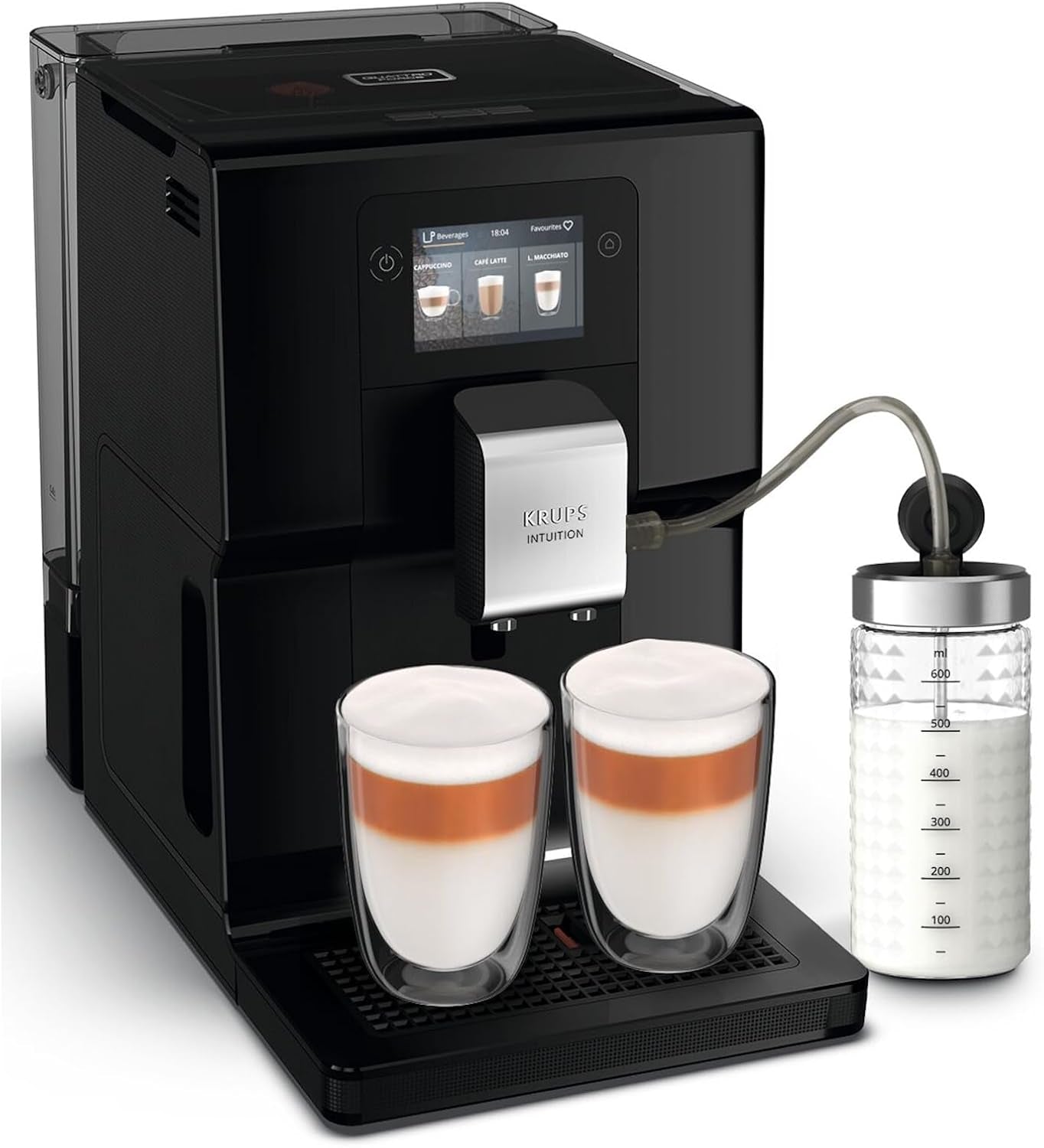 Macchina per caffè espresso completamente automatica Krups Intuition Preference con funzionamento simile a uno smartphone, touch screen a colori da 3,5", tecnologia Smart Slide, sistema di illuminazione intuitivo, 11 bevande, contenitore del latte, EA873810