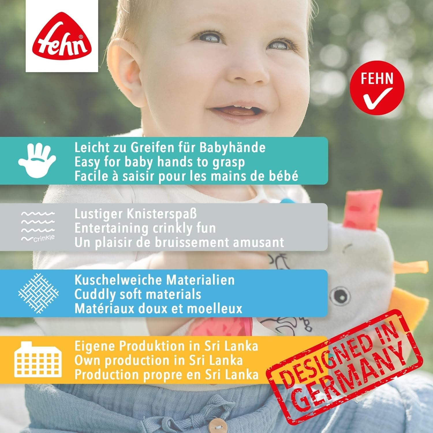 Fehn Pesce Crepitante - Giocattolo cattura e gioca per neonati - Giocattolo cattura animali per neonati - Gioco di attività motoria e gioco crepitante per neonati e bambini da 0+ mesi Baby Toys Naty Shop