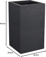 Fioriera Volcania Up, quadrata, alta, 36 l, aspetto pietra, parete singola, serbatoio dell'acqua, 29,5 x 29,5 x 49,5 cm, grigio antracite