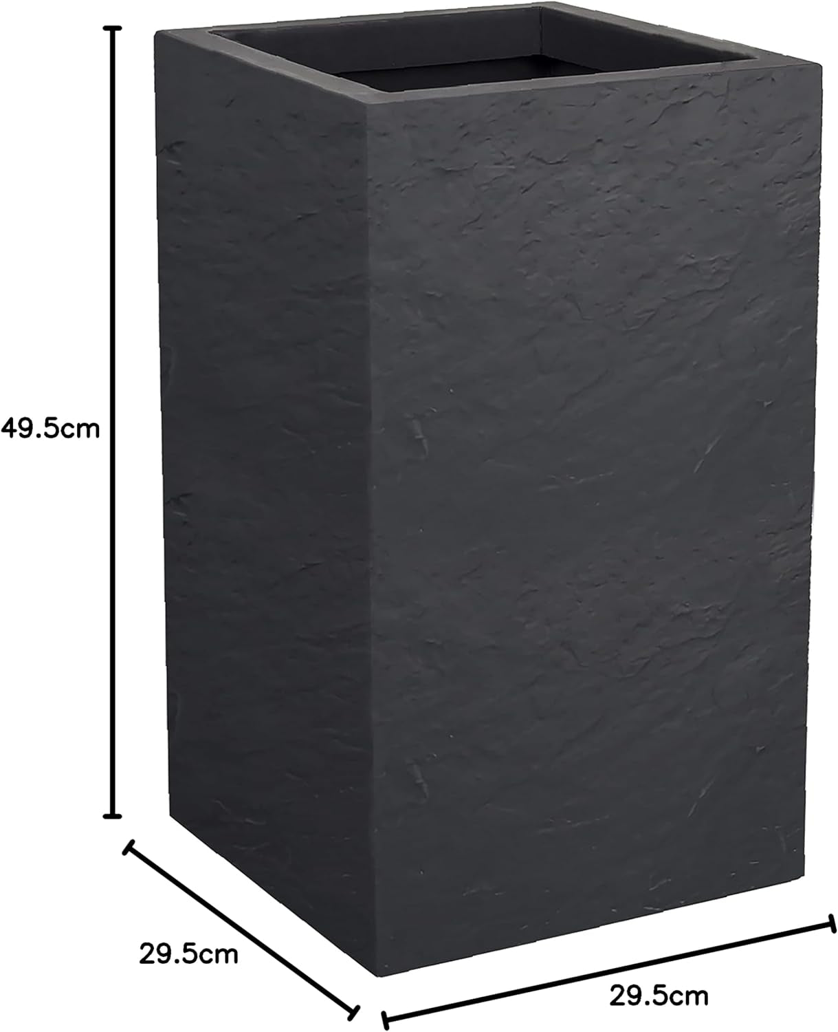 Fioriera Volcania Up, quadrata, alta, 36 l, aspetto pietra, parete singola, serbatoio dell'acqua, 29,5 x 29,5 x 49,5 cm, grigio antracite