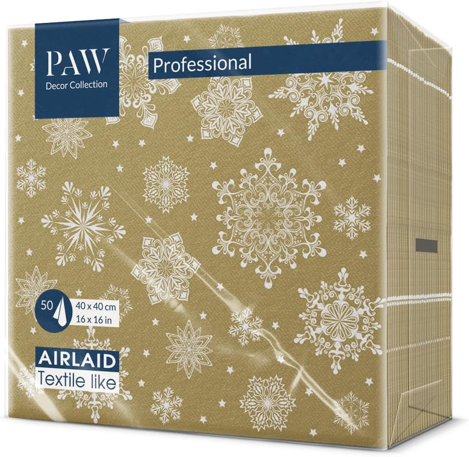 PAW - Tovaglioli Airlaid (40 X 40 Cm) I 50 Pezzi I Perfetto per Natale, Inverno, Vacanze I Decorazioni per la tavola della Vigilia di Natale I Tovaglioli Simil Tessuto Airlaid Rami Invernali I Rami Invernali