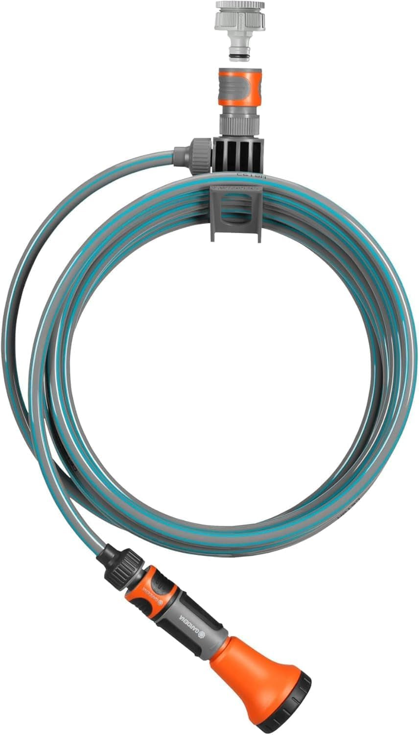 Set completo tubo a spirale Gardena 4647-20, con retrazione automatica del tubo, con ugello spray e attacco per rubinetto (lunghezza tubo: 10 m, diametro tubo: 9 mm, set: sì)