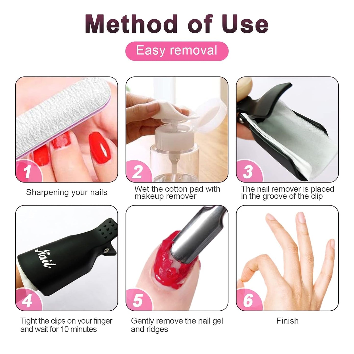 Hanyousheng Nagellackentferner Clips, Nagel Clips, 10 Stück Schwarz Nagelclips, Nagel Klammer, Nails Art ​Cappuccio in gel, Soak off Clip Cap UV Gel Poliermittel Entferner Wrap Nail Tool