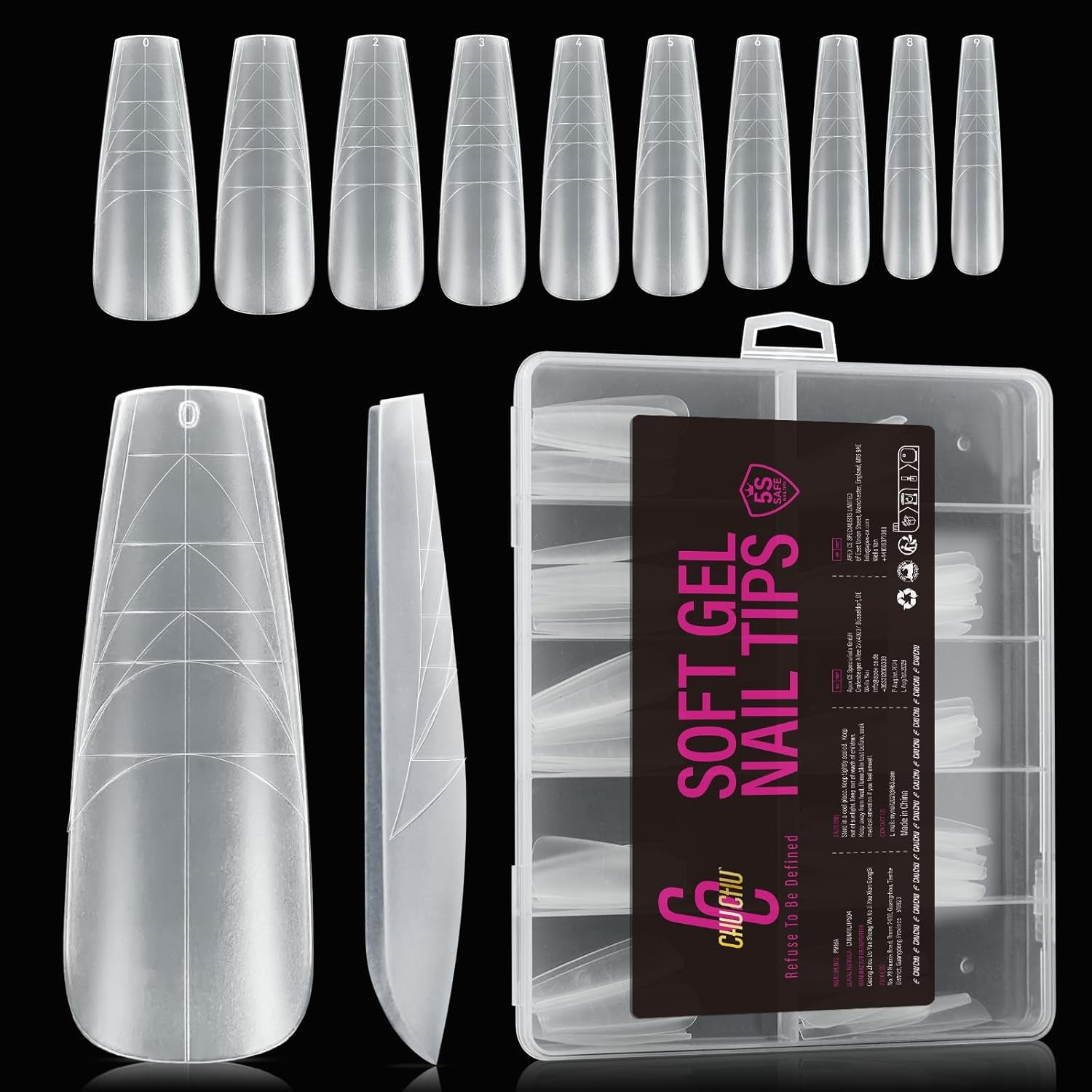 Tipi di unghie in gel medio ballerina da 504 pezzi: punte in gel per unghie PMMA Unghie finte Estensioni per unghie Unghie artificiali 12 dimensioni