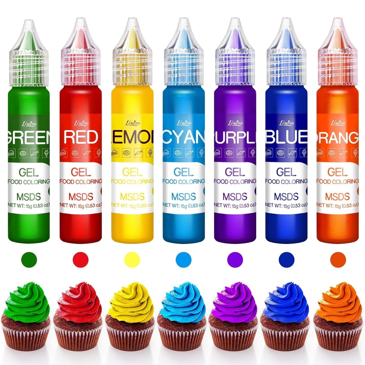 Colorante alimentare in gel - Colorante alimentare arcobaleno per torte, dolci, biscotti, amaretti - Colorante alimentare concentrato senza zucchero per decorare torte, bevande, uova di Pasqua, slime - 15 g ciascuno