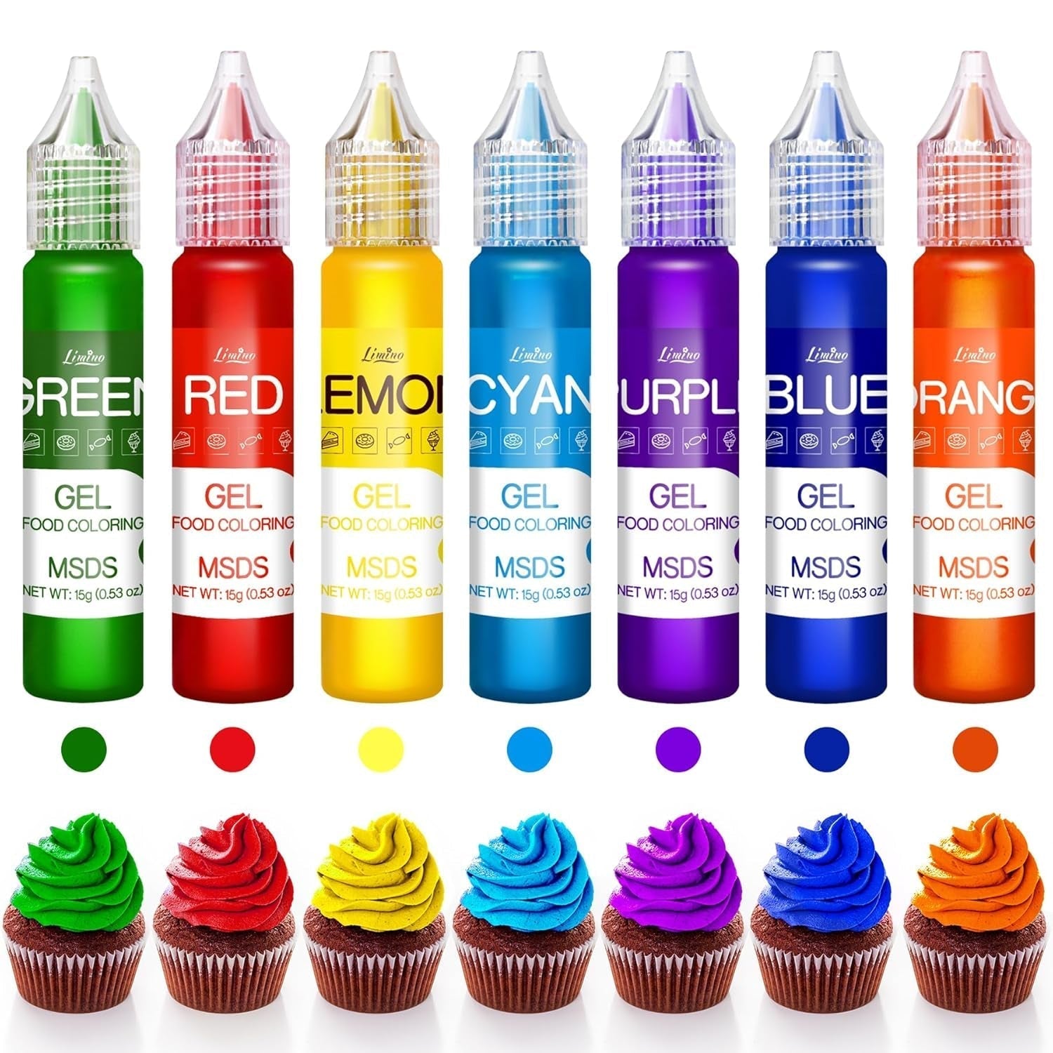 Colorante alimentare in gel - Colorante alimentare arcobaleno per torte, dolci, biscotti, amaretti - Colorante alimentare concentrato senza zucchero per decorare torte, bevande, uova di Pasqua, slime - 15 g ciascuno