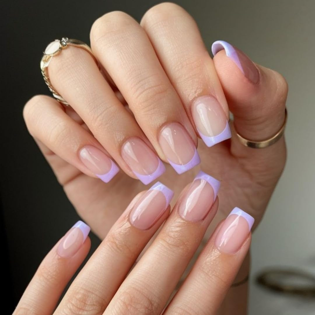 Punte francesi lunghe Colla glitter dorata su unghie lunghe quadrate Punta francese glitterata Unghie finte Set Unghie artificiali quadrate per le donne 24 pezzi