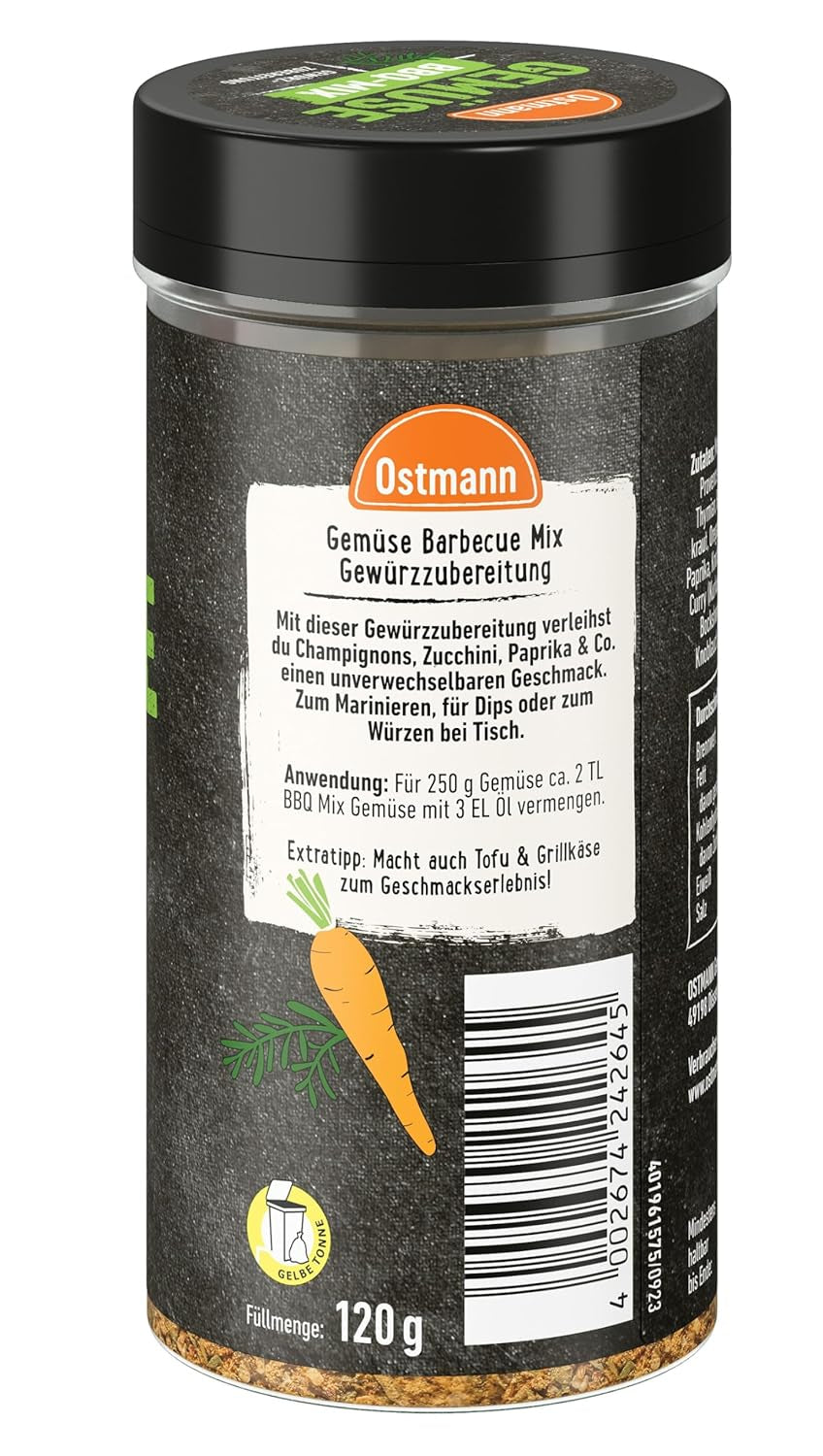 Ostmann Gewürze - Gemüse BBQ Mix | Gewürzzubereitung für Gemüse | Mediterrane Kräuternote für Grillgemüse, Tofu und Co. | 120 g in un colino