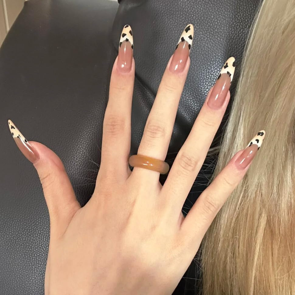 Moonglow Unghie Lunghe Stiletto Bianco Latte Rosa Sfumato Glitter Unghie Finte Fresche Con Colla Unghie Artificiali Glitter Rosa Ombre